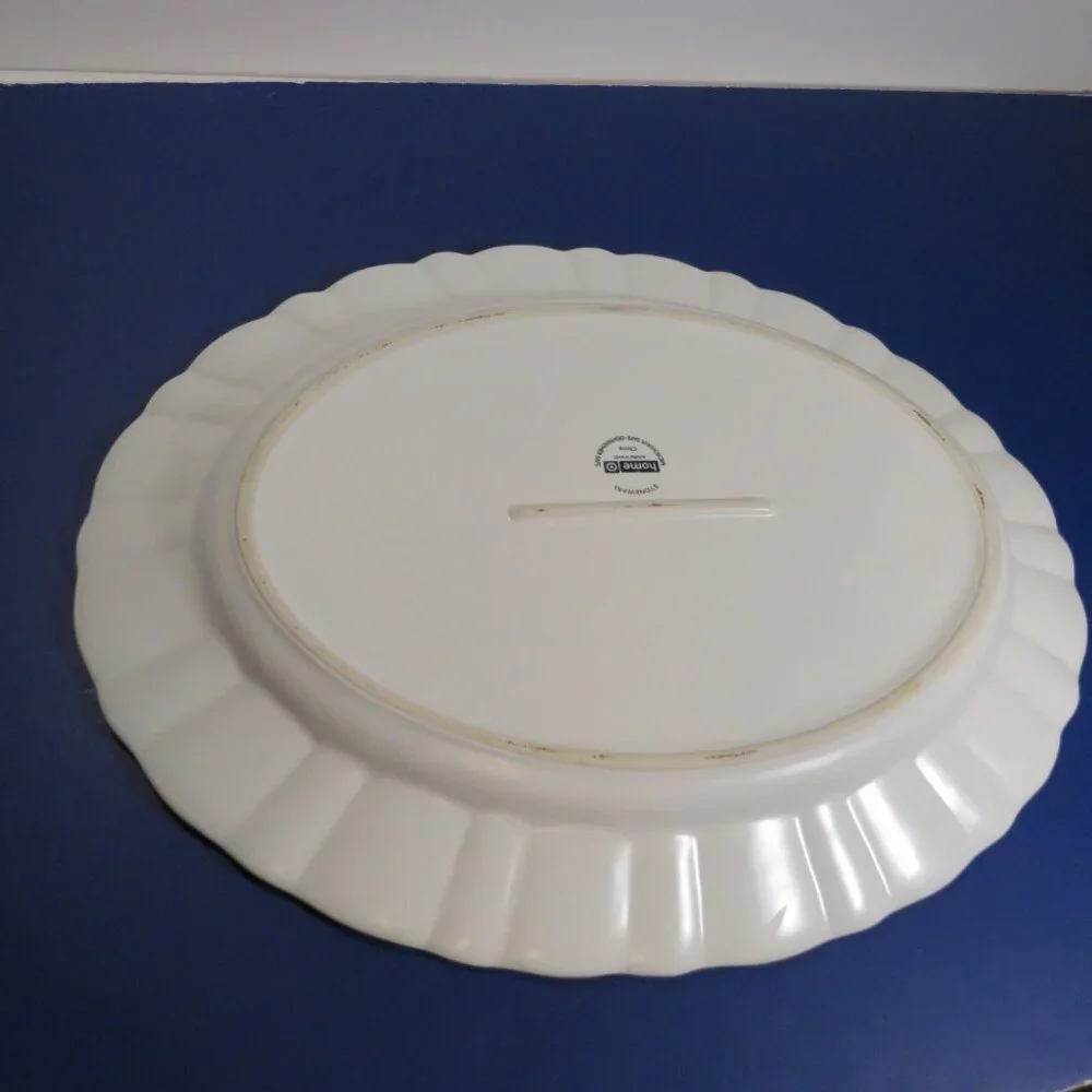 Light Cream Heavyweight Platter with thick ruffled edge stoneware micro safe